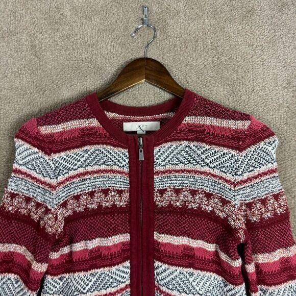 Ann Taylor Loft Cardigan Sweater Womens Size XS Red Multi Striped Full‎ Zip Knit - Picture 3 of 10